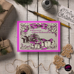 Cartão Postal De Festividades Natal Antigo das Crianças Decorando a Árvore