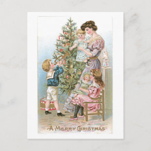 Cartão Postal De Festividades Natal antigo, Família