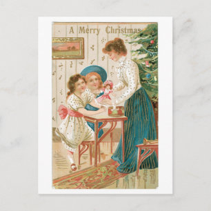 Cartão Postal De Festividades Natal antigo, Família