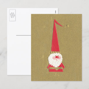 Cartão Postal De Festividades Natal Antigo, Gnome do Papai Noel Fofo em Dourado