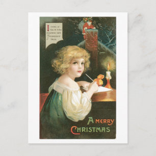 Cartão Postal De Festividades Natal antigo, Menina