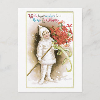 Cartão Postal De Festividades Natal antigo, Menina
