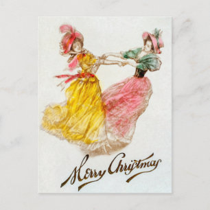 Cartão Postal De Festividades Natal Antigo Mulheres Dançando (1900) Feriado