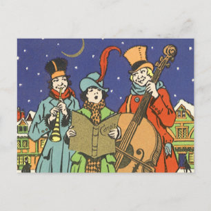 Cartão Postal De Festividades Natal Antigo, Músicos Cantando Canções de Natal co