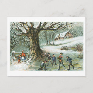 Cartão Postal De Festividades Natal antigo, paisagem de neve