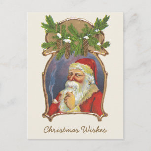 Cartão Postal De Festividades Natal Antigo, Papai Noel Vitoriano com Cachimbo