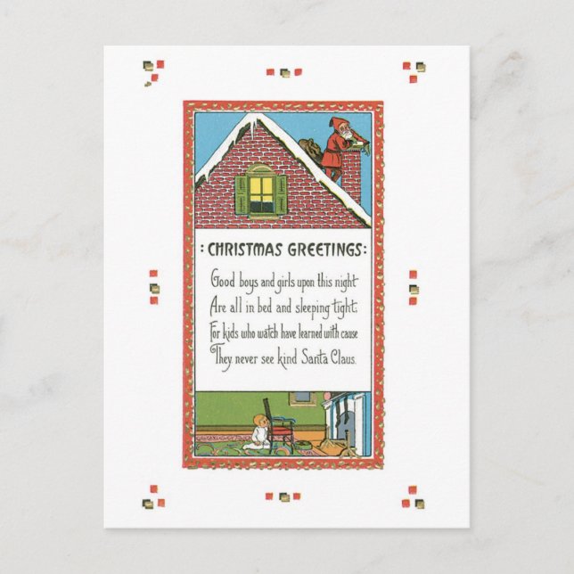 Cartão Postal De Festividades Natal antigo, Papais noeis (Frente)