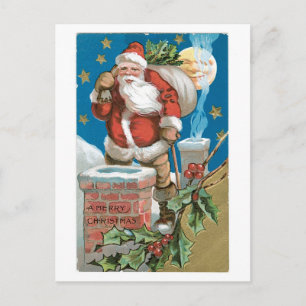 Cartão Postal De Festividades Natal antigo, Papais noeis