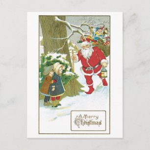 Cartão Postal De Festividades Natal antigo, Papais noeis com crianças