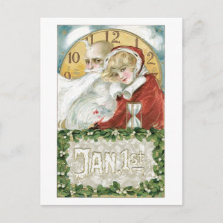 Cartão Postal De Festividades Natal antigo, Papais noeis e Dama