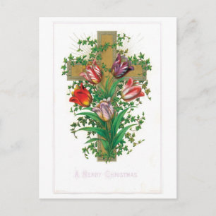 Cartão Postal De Festividades Natal antigo, Tulip