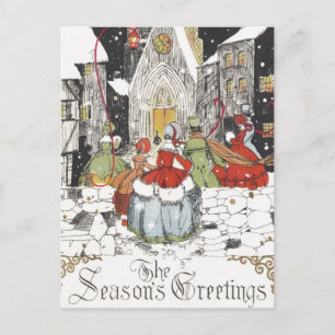 Cartão Postal De Festividades Natal Antigo Vitoriano Pessoas Indo à Igreja