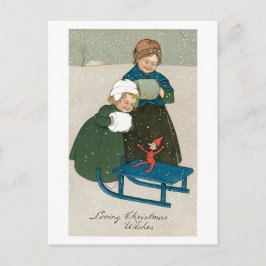 Cartão Postal De Festividades Natal antiquado, irmãs