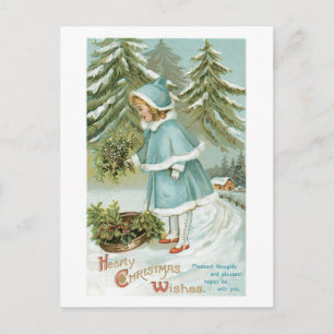 Cartão Postal De Festividades Natal antiquado, menina