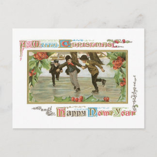 Cartão Postal De Festividades Natal antiquado, pista de patinagem