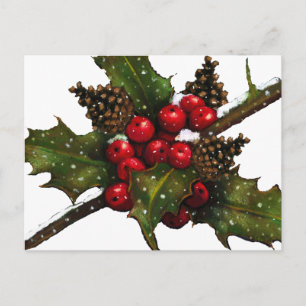 Cartão Postal De Festividades Natal: Berries, Holly, Pine Cones: Arte
