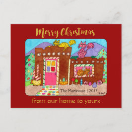 Cartão Postal De Festividades Natal bonito da casa & dos gatos de pão-de-espécie