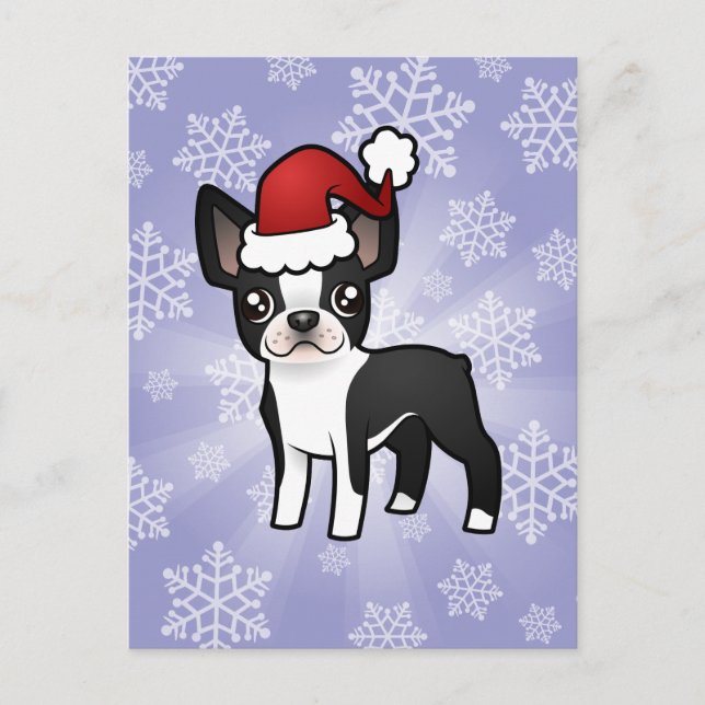 Cartão Postal De Festividades Natal Boston Terrier (Frente)