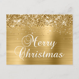 Cartão Postal De Festividades Natal Brilhante Folha Dourada