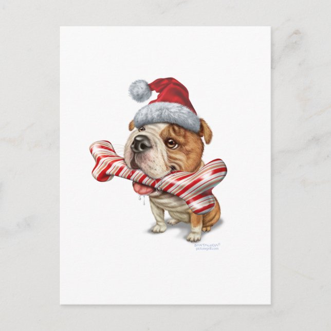Cartão Postal De Festividades Natal Buldogue (Frente)