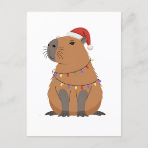 Cartão Postal De Festividades Natal Capybara Com Luzes De Natal De Santa Hat