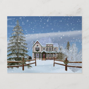 Cartão Postal De Festividades Natal, Casa na Cena de inverno de Snowy