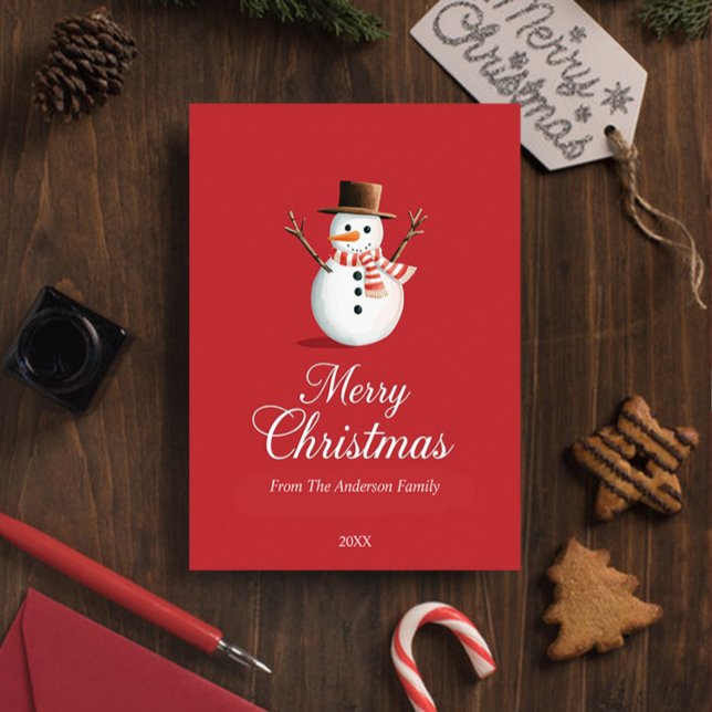 Cartão Postal De Festividades Natal clássico da família Red Snowman (Criador carregado)