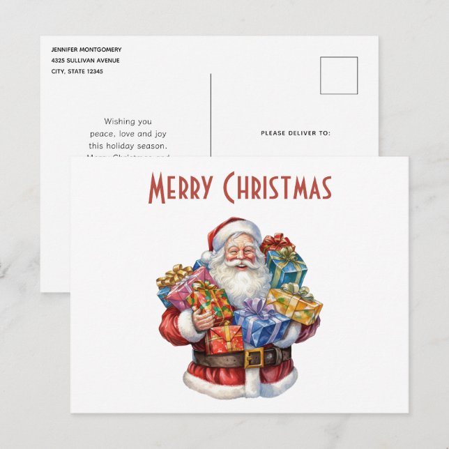 Cartão Postal De Festividades Natal clássico de Jolly Santa Claus (Frente/Verso)
