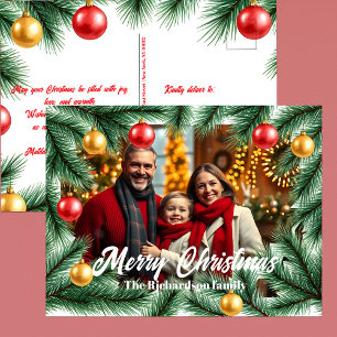 Cartão Postal De Festividades Natal Clássico Família de Ornamentos de Pinheiro V