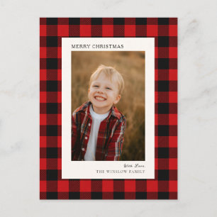 Cartão Postal De Festividades Natal Clássico Vermelho e Preto com Xadrez de Búfa