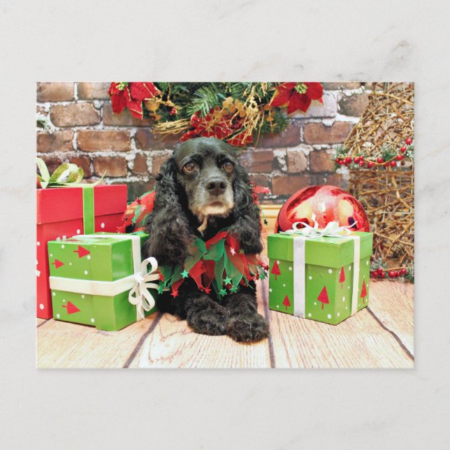 Cartão Postal De Festividades Natal - cocker spaniel - lírio (Frente)