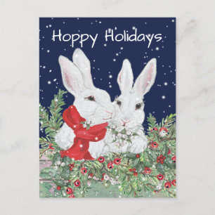 Cartão Postal De Festividades Natal Coelhos Coelhos Snowy Holly Berry Holiday