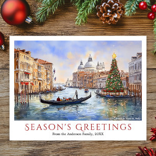 Cartão Postal De Festividades Natal com Aquarela em Veneza Itália Viagem