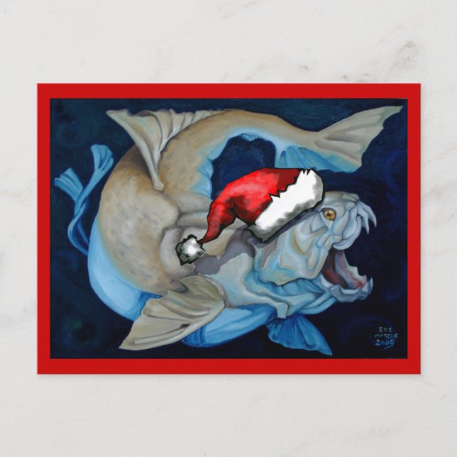 Cartão Postal De Festividades Natal com Dunkleosteus (Frente)