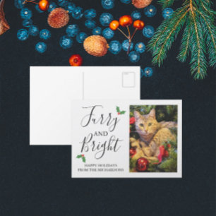 Cartão Postal De Festividades Natal com Foto de Animalzinho Fofo e Brilhante