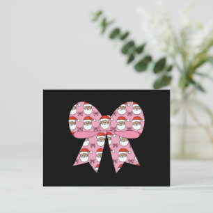 Cartão Postal De Festividades Natal Coquete Laço Rosa Papai Noel Vintage Retro