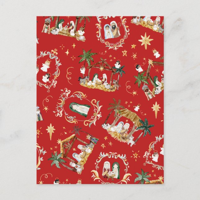 Cartão Postal De Festividades Natal Cristão Natividade Cinematográfica Vermelha (Frente)