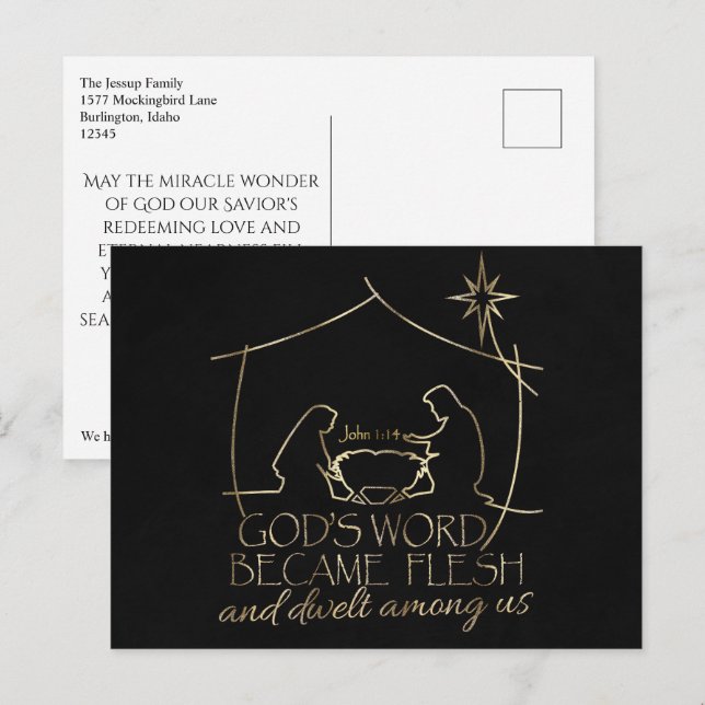 Cartão Postal De Festividades Natal da Escritura Cristã Elegante (Frente/Verso)