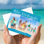 Cartão Postal De Festividades Natal da família Chic Blue Mele Kalikimaka 3<br><div class="desc">A foto personalizável da família de praia azul-chic colage cartões postais de Natal com suas fotos tropicais favoritas ao sol. Adicione 3 das suas memórias de fotografia vertical favoritas das suas férias na ilha à costa. Belos cartões postais de férias horizontais costeiros com um layout de fotografia limpo e moderno...</div>