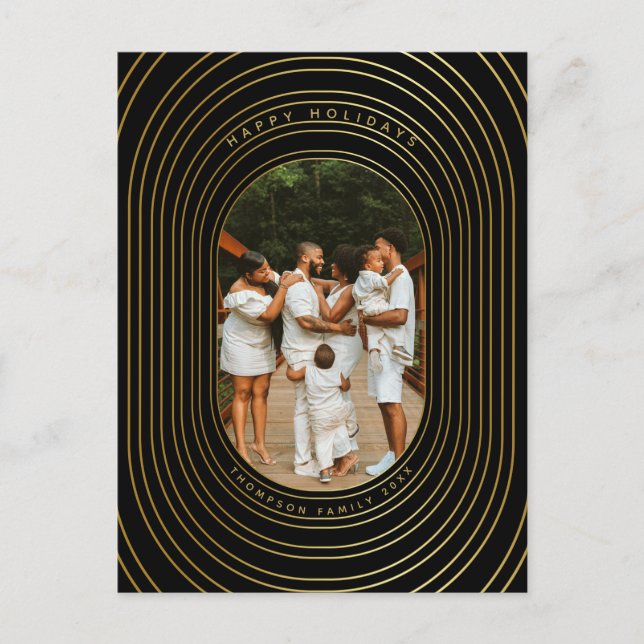 Cartão Postal De Festividades Natal da família de fotos personalizadas Douradas  (Frente)