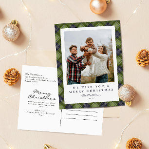 Cartão Postal De Festividades Natal da família rustic Xadrez