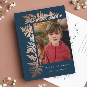 Cartão Postal De Festividades Natal da Foto do Elegante Rosa Dourado Garland