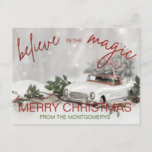 Cartão Postal De Festividades Natal da Foto do Enfeites de natal do carro vintag