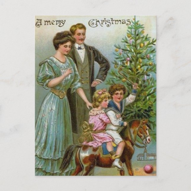 Cartão Postal De Festividades Natal da Moda Antiga (Frente)