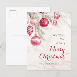 Cartão Postal De Festividades Natal das Ornações de Vintagem Branca Rosa