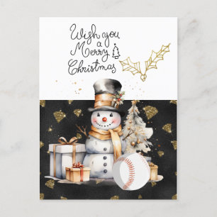Cartão Postal De Festividades Natal de baseball com presentes e bola
