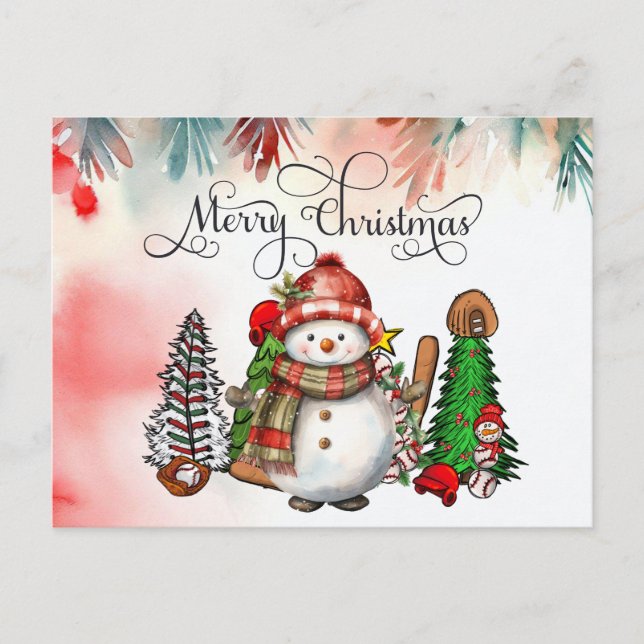 Cartão Postal De Festividades Natal de baseball com presentes e bola (Frente)