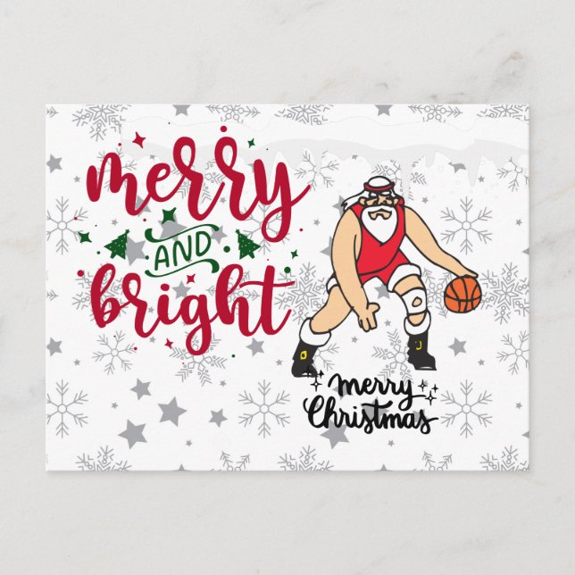 Cartão Postal De Festividades Natal de basquete com Papai Noel (Frente)