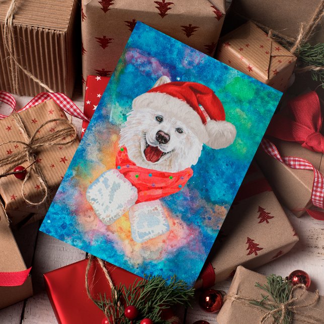 Cartão Postal De Festividades Natal de Cão Samoyed Breed (Criador carregado)