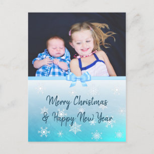 Cartão Postal De Festividades Natal de Floco de Neve Azul Personalizado da Famí